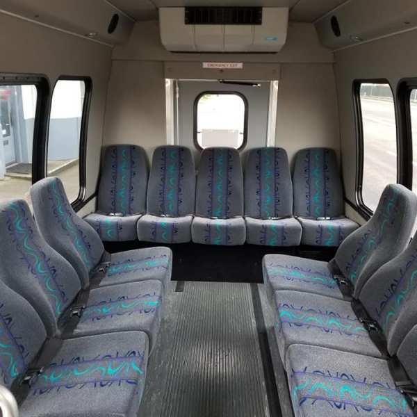 a bunch of seats inside a car